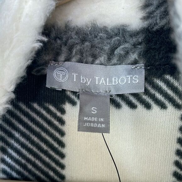 T by TALBOTS Fleece Jacket Womens cream black Plaid Full Zip Soft Pockets Small - Picture 9 of 13